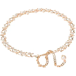 MEGAUK Damen Perlen Strass Brautgürtel Kettengürtel Taillengürtel Hüftgurt Strassbrautgürtel Metall Kette Gürtel - Ideal für Kleid Hochzeit Party Brautjungfernkleider - 135cm