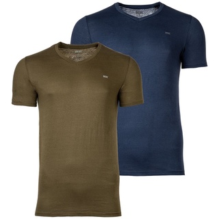 DIESEL Herren T-Shirt 2er Pack - UMTEE-MICHAEL-TUBE, V-Ausschnitt, kurzarm, Logo Blau/Khaki S