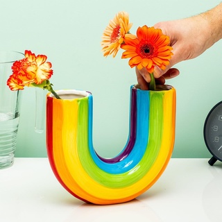 Wnvivi Regenbogen-Blumenvase, Kreative U-förmige Regenbogenvase aus Kunstharz für Blumen, Dekorative Bunte Blumenvasen für Wohnzimmer, Büro, Dekoration