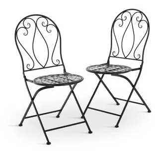 Eisenstuhl 2er-Set im Jugendstil, antike, handgefertigte Gartenstühle, klappbar, Schwarz, Raburg Mayla