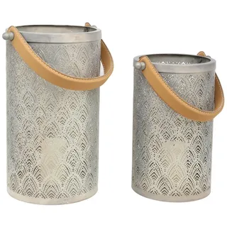 Casa Moro Kerzenlaterne Laterne 2er-Set Weihnachten Metall Silber Windlicht mit Henkel (einzigartige Wohn Deko Kerzenleuchter Industrial Look), Ostern Deko Muttertag Geschenk Idee Benno 71279-2 silberfarben
