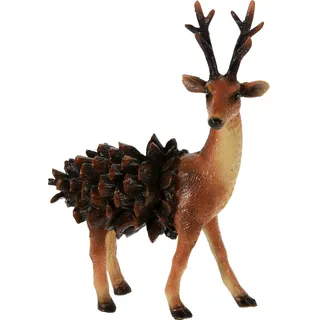 Dekofigur Rentier & Tannenzapfen 15cm - Hirsch Figur Weihnachtsdeko Herbstdeko