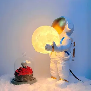 GUANSHAN Kreative Raum Astronaut Nachtlicht Kindliches Stil Tischlampe Planet Cartoon Tischlampe Dreifarbe Dimmen Schreibtischlampe für Schlafzimmer, Kinderzimmer