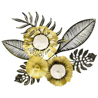 MF Wanddekoobjekt Wanddeko Flora Metall Blumen Blätter Gold Schwarz Modern 51x42cm (1 St)