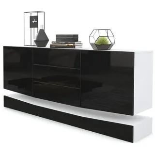 Vladon Sideboard, Schwarz Hochglanz, Holzwerkstoff, 178x82x39 cm, Wohnzimmer, Kommoden & Sideboards, Sideboards