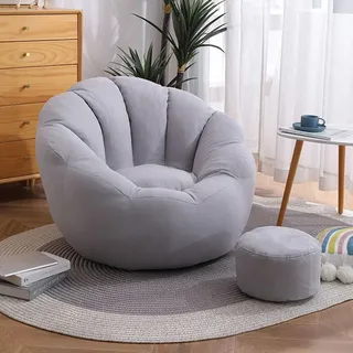 ShEyle Lazy Lounger Sitzsack Stuhlbezug, Sitzsackbezug ohne Füllung, Waschbar, Ultraweicher Cord-Sitzsackbezug für Stofftiere und Memory-Schaumstoff-Sitzsäcke,Grau,L