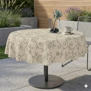 Miami Tischdecke Gartentischdecke Mediterran Creme Rund 85 cm | Meterware Outdoortischdecke Campingtischdecke für Outdoor, Camping, Garten oder Terrasse