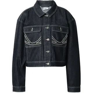 Jeansjacke KARL KANI "Karl Kani Kani Rinsed Cropped Denim Jacket", Damen, Gr. XL, rinsed denim, 100% Baumwolle, unifarben, normal, amerikanischer Ausschnitt, Jacken Jeansjacke