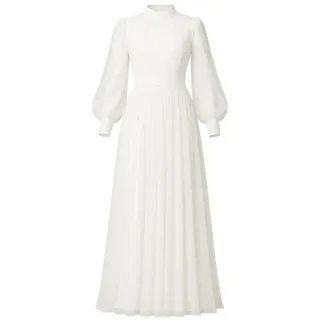 fashionshowcase Tüllkleid Damen Abendkleid Maxilänge Abaya-Stil - Modest Mode vollständig blickdicht & bedeckt weiß 42(EU 40)