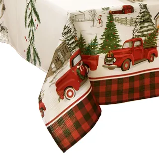 Elrene Home Fashions Vintage Christmas Tree Farm Tischdecke, Polyester, Mehrfarbig, 60"x144" Rectangle (Tablecloth)