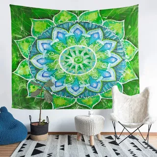 Boho Mandala Tapisserie 175x230cm Wandbehang zumböhmischen Stil für Teenager Grün Blau Hippie Mandala Wandteppich Exotisch Blumen Blatt Botanisch