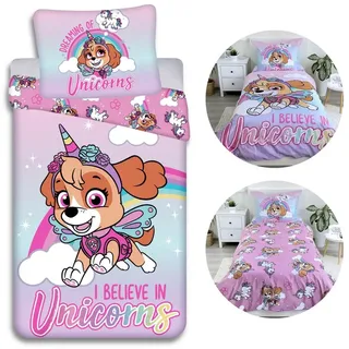 PAW PATROL Kinderbettwäsche Paw Patrol Skye Einhorn, Kinderbettwäsche, Baumwolle 140x200 cm rosa
