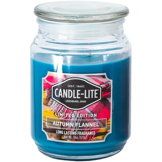 Candle-Lite Duftkerze im Glas mit Deckel | Autumn Flannel | Duftkerze Sandelholz | Kerzen lange Brenndauer (bis 110h) | Kerzen Blau | Duftkerze Groß (510g)