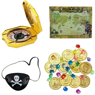 YUZNA 240 Stück Piratenschatz, 200 Stücke Edelsteine, 40 Stücke Goldmünzen Kinder, Piraten Deko Kindergeburtstag, Geeignet für Kinder-Piratengeburtstage und andere Piratenparty-Anlässe