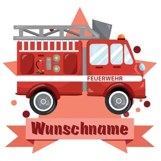 Samunshi® Feuerwehr-Auto Wandtattoo Türschild mit Name personalisierbar Kinderzimmer Türaufkleber Baby Wandaufkleber - 40x35cm mehrfarbig
