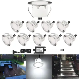 DarisingSun 10er Set LED Terrassenbeleuchtung Kaltweiß, Ø45mm 1W Terrassen Einbaustrahler Aussen IP67 Wasserdicht Terrassenstrahler Licht für Küche Garten Treppen Gehweg Balkon Holzbrücke Terrass