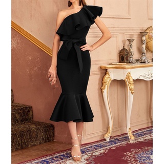 AFAZ New Trading UG Abendkleid Schulterfreies, elegantes Brautjungfernkleid mit mittlerer Taille M