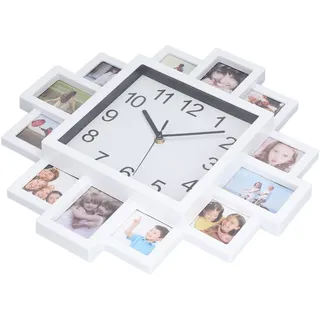 Masyrt Wanduhr mit Fotorahmen, Wanduhr mit weißem Bilderrahmen, DIY, mehrere Fotos, personalisierte Uhr für die Heimdekoration