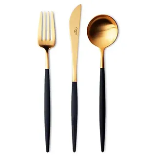 Cutipol GOA Besteck-Set für Zuhause, Schwarz / Gold, 3-teilig, Löffel, Gabel, Messer, professionelles Besteck