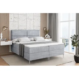 ALTDECOR Boxspringbett mit Silber Füßen, Matratze und Lattenrost, Boxbett, Topper, Polsterbett mit Bettkasten, Bett mit Stauraum H3-Matratze, Dop... - Hellgrau