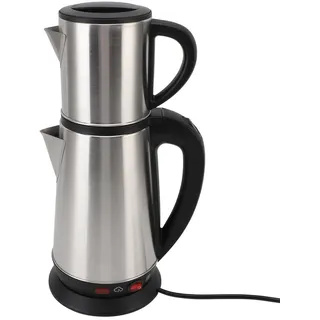 KIMISS Elektrischer Türkischer Wasserkocher -Set - 1L & 2L Edelstahl Doppelkessel Teekanne mit Infuser für Authentische Türkische und Kräuterteebrauen (EU-Stecker 220V)