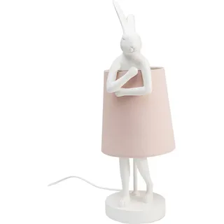 Kare Design Tischleuchte Animal Rabbit Weiß/Rosa, Deko Leuchte, Lampenschirm 100% Leinen, Leuchtmittel nicht inklusive, 50x17x20cm