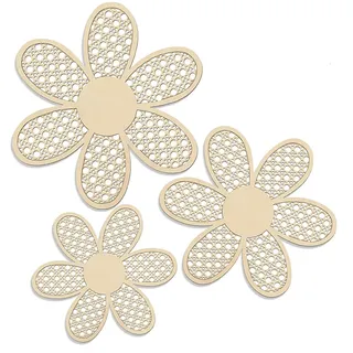Pasdrucn 3 Stück Gänseblümchen Wanddeko, Wanddeko Rund Rattan, Hängende Blumen-Rattan-Holzaufsätze für Zuhause, Kinderzimmer, Schlafzimmer, Bauernhaus, Badezimmer, Einweihungsgeschenke