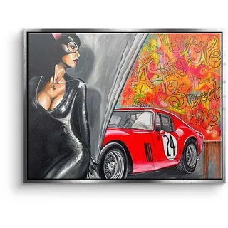 DOTCOMCANVAS® Leinwandbild GTO, Leinwandbild GTO Auto catwoman street art Pop Art rot schwarz quer silberfarben
