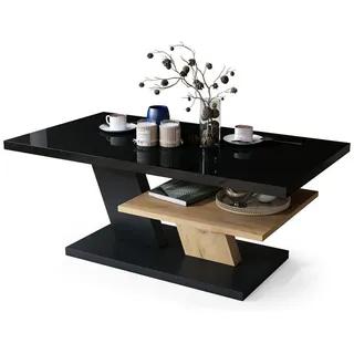 designimpex Couchtisch, Schwarz Hochglanz, Eiche, Holzwerkstoff, 110x45x60 cm, Wohnzimmer, Wohnzimmertische, Couchtische