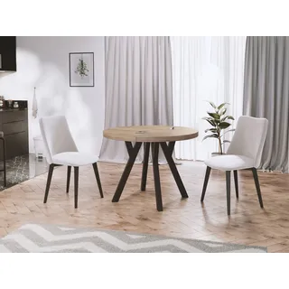 WFL GROUP Esstisch Twixy ausziehbar rund modern mit schwarzen Holzbeinen (MADE IN EU, erhältlich in 3 Größen – 90/100/100 cm, ausziehbar auf 170/150/200 cm), platzsparender Tisch für kleine Küche, Esszimmer oder Wohnzimmer