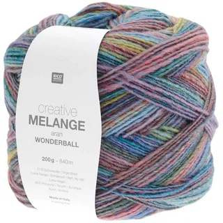 Rico Design Creative Melange Aran Wonderball Häkelwolle, 640,00 m (Wolle mit Farbverlauf zum stricken oder häkeln, Strickgarn Handstrickgarn Strickwolle, 200g), dicke Farbverlaufswolle blau