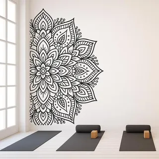 Decords Wandtattoo – halbes Mandala für Yogaraum oder Wohnbereich, 100 cm
