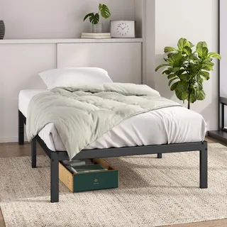 Zinus Elias Bettgestell 100x200 cm - Metallbett 100x200 mit Metall-Lattenrost - 36 cm Hohe Plattform mit Freiraum Darunter - Kein Boxspringbett Erforderlich - Einfache Montage - Schwarz
