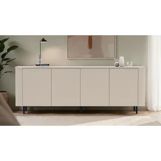 Sideboard OTTO HOME "Lido, Breite 230 cm mit 4 Türen", cashmere, B:231cm H:83cm T:43cm, Holzwerkstoff, Sideboards, Sideboard, Formgebogenes MDF, Stirnseiten mit Rundung, Push-to-open, Metallfüße