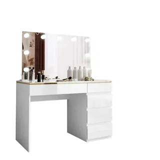 lookway SCHMINKTISCH AURORA II ELITE Weiß hochglanz mit Spiegel und Beleuchtung
