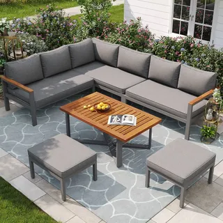 MODFU Gartenmöbel Set Gartenlounge-Set Loungemöbel für 7-8 Personen, wetterfest Sitzgruppe Essgruppe, mit Gestell aus verzinktem Eisen Grau - Dunkelgrau