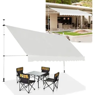 400 x 180 cm Klemmmarkise mit Handkurbel, Balkonmarkise ohne Bohren, Höhenverstellbare Markise, Sonnenschutz Markise für Terrasse Balkon Veranda ... - Beige