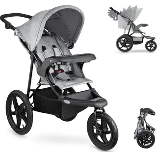 Jogging Kinderwagen mit großen Luftreifen, ideal für schwieriges Gelände, Grau - Grau/Hellgrau