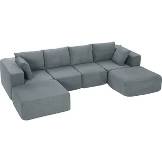 HOMCOM Ecksofa mit Schlaffunktion, U-Form 294 cm Sofa Couch mit Breiter, Tiefer Sitzfläche, 4-Sitzer Eckcouch Cloud-Sektionalsofas mit Wurfkissen, Schlafsofa mit Leinenoptik für Wohnzimmer Dunkelgrau   Aosom