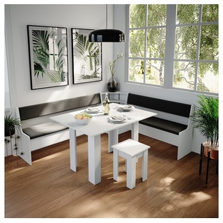 Vicco Sitzbank Küchenbank ROMAN 137 cm mit Truhe Weiß weiß 136,6 cm x 80 cm x 41,5 cm