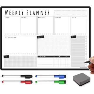 The Magnet Shop Magnetischer Wochenplaner/Sie haben diesen, trocken abwischbaren Whiteboard-Planer für Zuhause, mit 4 trocken abwischbaren Stiften und Radiergummi (Anthrazit, A3-WP2)