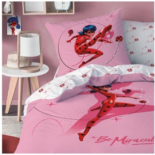Bettwäsche Miraculous Ladybug 135x200 + 80x80 cm, 100 % Baumwolle, MTOnlinehandel, Renforcé, 2 teilig, Kinderbettwäsche für alle Miraculous und Tikki Fans, Mädchenzimmer rosa