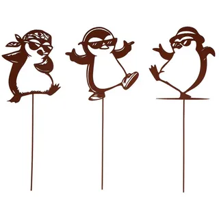 UNUS GARDEN Gartenstecker Gartenstecker Pinguine, Lustige Gartendeko aus Metall braun