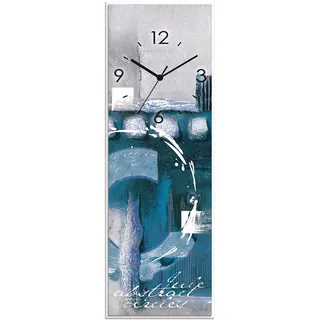 ARTLAND Wanddeko Wanduhr ohne Tickgeräusche Glas Funkuhr 20x60 cm Rechteckig Lautlos Abstrakte Bilder Modern Türkis Abstrakt Kunst U1TT
