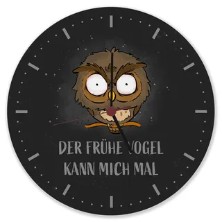 speecheese Wanduhr aus Alu Eule mit Spruch Der frühe Vogel kann Mich mal | Coole Morgenmuffel-Eule Uhr Lustiges Geschenk für Büro Tierfreunde