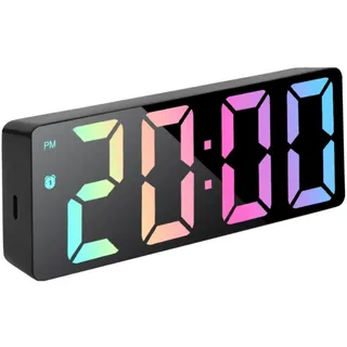 FANSU Nachttisch Wecker Digital, Digitalwecker Großem Display Netzbetrieb/Batteriebetrieben 12/24HR LED Leuchtziffern Digitaler Wecker 3 Helligkeit Schlummerfunktion (Schwarz + Bunt,Einheitsgröße)