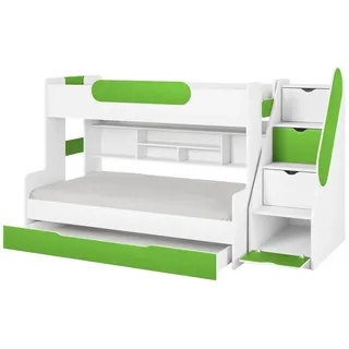 Deine Möbel 24 Funktionsbett SALLY Etagenbett für 2 Kinder mit Treppe Funktionsbett Kinderzimmer (Set, 1 tlg), mit einer großen Schublade, Praktisches Kinderbett mit Schubladen grün