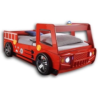 SPARK Feuerwehrbett mit LED-Beleuchtung 90 x 200 cm - Aufregendes Auto Kinderbett für kleine Feuerwehrmänner in rot - 108 x 91 x 225 cm (B/H/T)