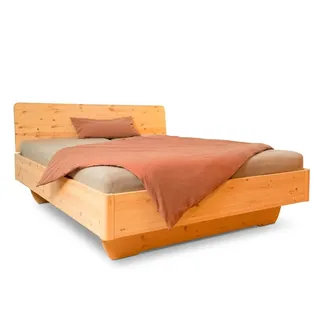 Geborgenschlafen BIOBETT Zirbenbett Freya mit Rollrost | Massivholzbett aus Zirbenholz aus den Alpen |Schwebebett Design mit Kopfteil 96 cm | metallarmer Rahmen & metallfreier Rollrost (180x200 cm)