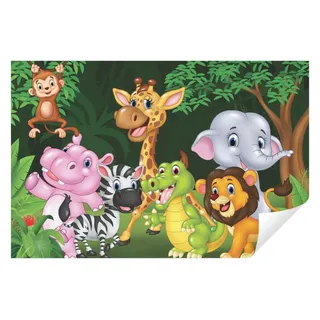 Wallarena Fototapete Kinderzimmer Tiere Kinder Wald Dschungel Mädchen Jungen Babyzimmer, Glatt, Tiere, Tapete inklusive Kleister Vliestapete Motivtapete 1.52 m x 1.04 m